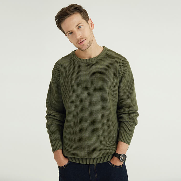 Green Long Sleeved Classic Design Knitted Cardigan Sweater For Men