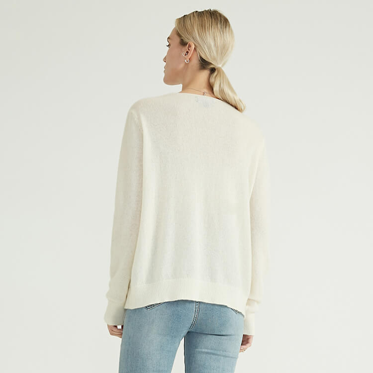 V-neck Solid Color Knitted Print Simple Winter Women Sweater Pullover