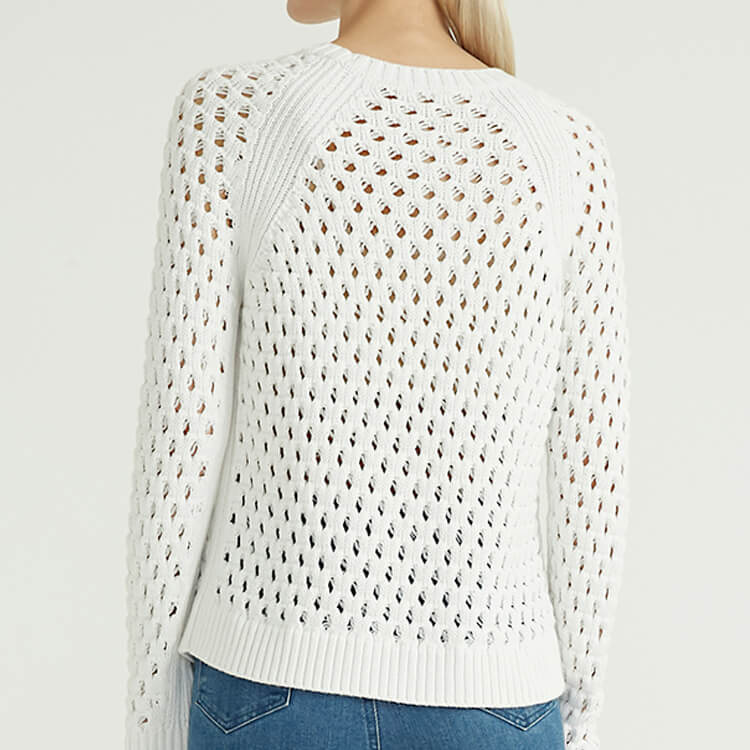 Simple Hollow Solid Color Design Women Knitted Pullover Woman's Sweater