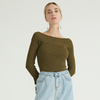 Army Green Word Neck Flared Sleeve Simple Women Pullover Sweater