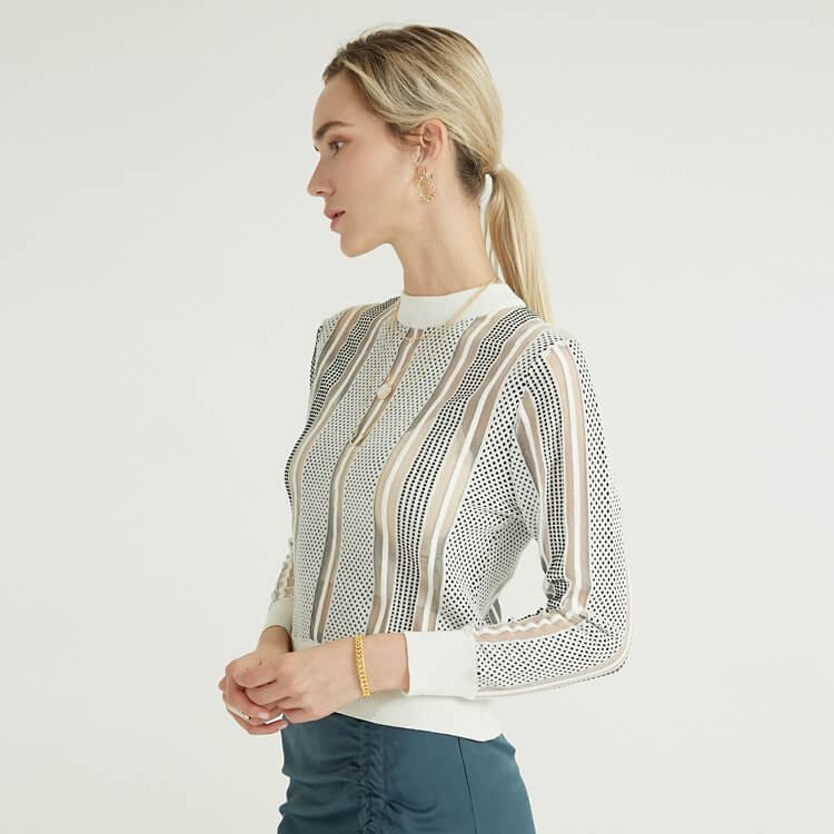 Back Button Decorative Yarn Stitching Women's Pullover Women Wool Sweater