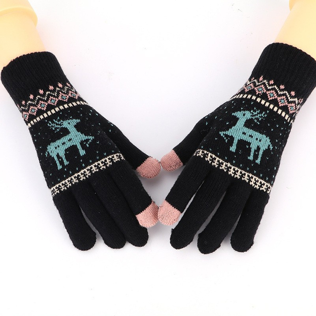 Elk Decorative Color Contrast Design Fashion Versatile Gender Free Knitted Gloves