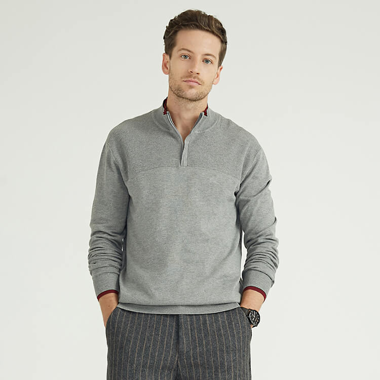 1/4 Zip Pullover Knitted Simple Contrast Color Long-sleeved Men's Sweater
