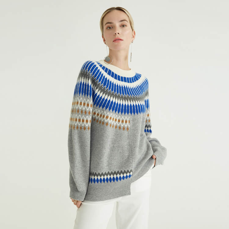 Icelandic Style Round Neck Long-sleeved Cashmere Designer Export Women Sweater