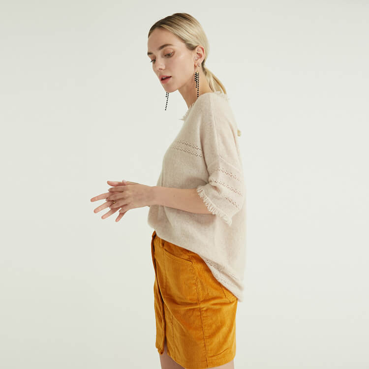 Simple knit camel temperament half sleeve oversized sweet women