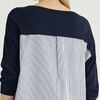 Blue Woven Striped Fabric Panel Design Knitted Pullover Sweater For Women
