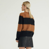 Round Neck Long Sleeve Wide Stripe Decoration Oversized Cashmere Womens Sweater
