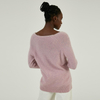 Manufacturer Custom 100% Cashmere Hand Stitching Pink V-neck Knitting Sweater