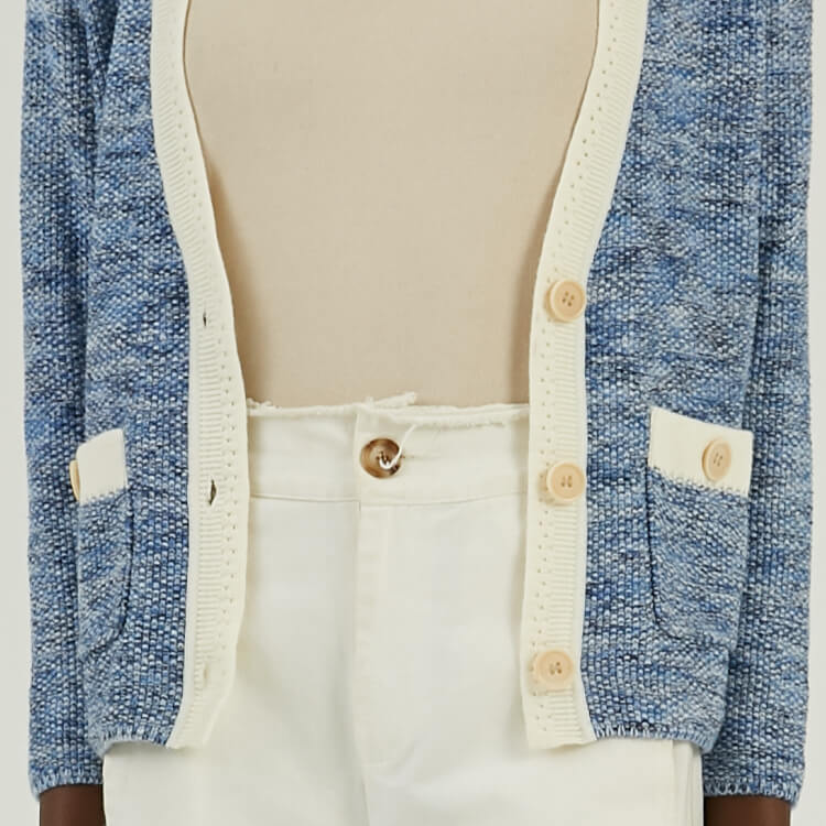 Custom 100% Cotton Button Up Cropped Tweed Knitted Cardigan jacket For Women