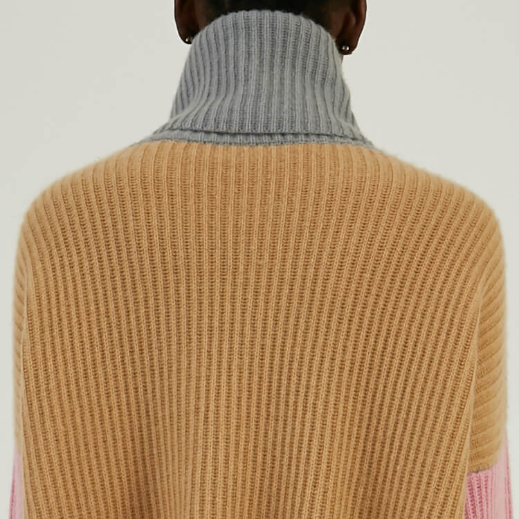 Knitwear Manufacturer Custom 100% Cashmere Colorblock Turtleneck Knit Sweater