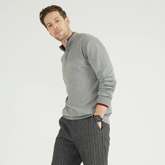 Custom Men's 100% Cotton 1/4 Zipper Rib Knitted Pullover Jumpers