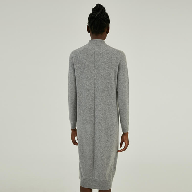 Custom Made Women's Half Turtleneck Woollen Midi Knitted Sweater Dress