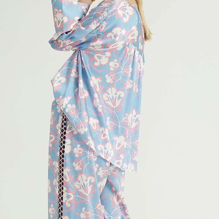 Flowers Light Blue Plus Size Summer 2022 Women Clothing Two Piece Set