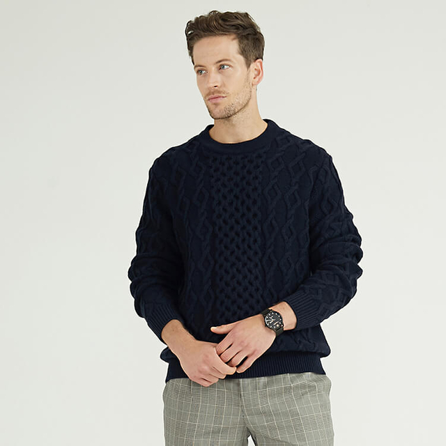 Round Neck Printed Long Sleeves Crew Neck Winter Cotton Knitted Sweaters For Men