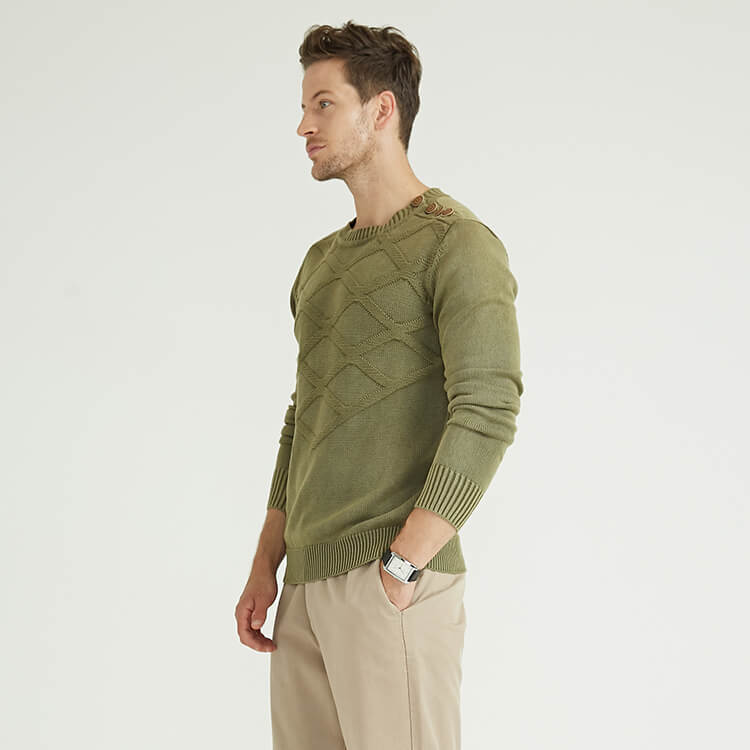 Green Button Knitted Long Sleeves Cashmere Sweater For Men