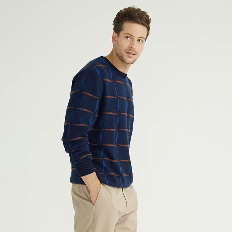 Long Sleeved Jacquard Knit Cashmere Sweaters For Men