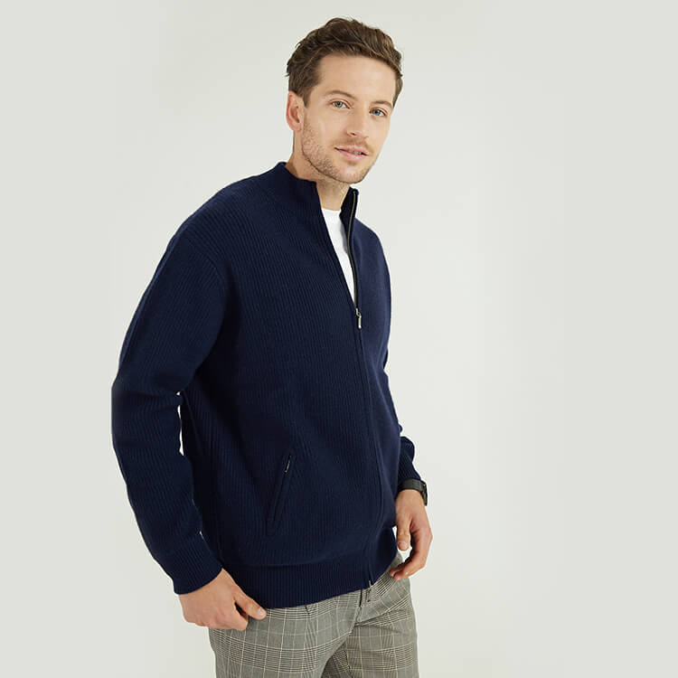 Classic Zipper Black Minimalist Design Cardigans For Men