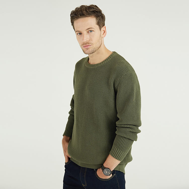 Green Long Sleeved Classic Design Knitted Cardigan Sweater For Men