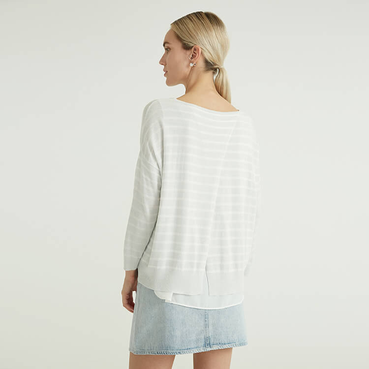 Horizontal Stripes Light Color Knit Knitted Women Pullover Sweater