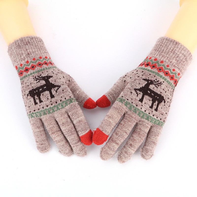 Elk Decorative Color Contrast Design Fashion Versatile Gender Free Knitted Gloves