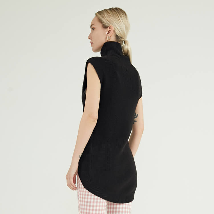 Black Sleeveless Solid Color Knitted Pullover Sweater Cashmere Jumper For Woman