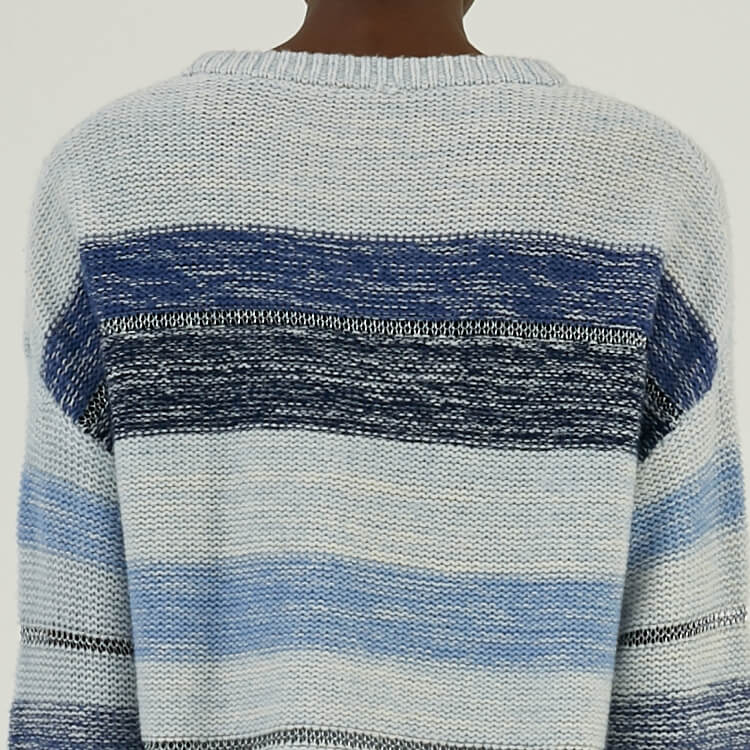 Cashmere Wool Blend Heavy Gauge Reverse Jersey Striped Knit Pullover Sweater