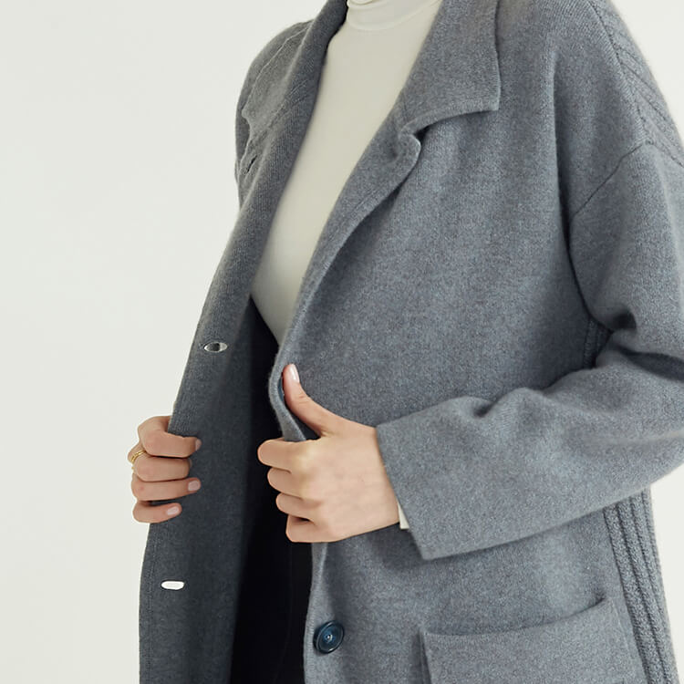 Grey Premium Simple New Style Women's Trench Knitted Coat For Women