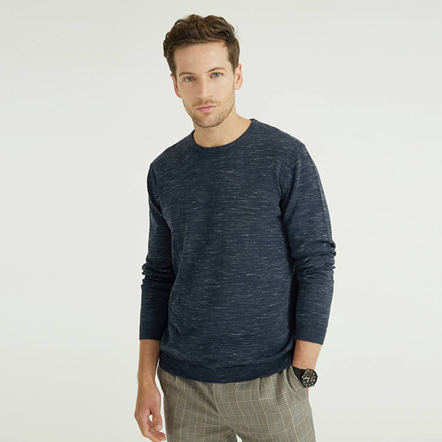 Round Neck Clip Pattern Men's Knitted Pullovers Sweaters