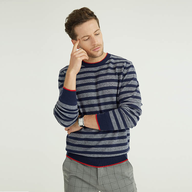 Classic Thin Stripe Design Wool Knit Plus Size Men'S Sweaters