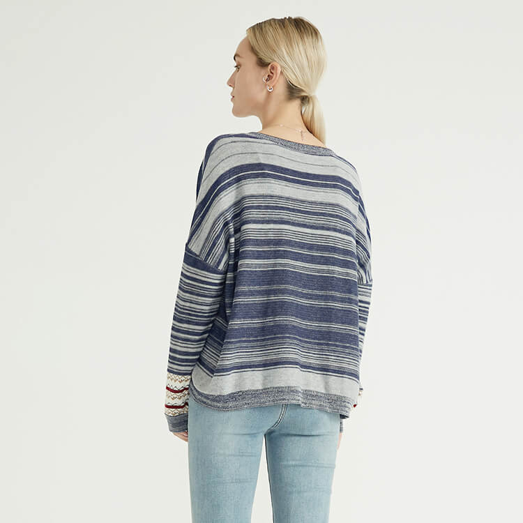 Striped Print Stitching Simple And Comfortable Knitted Pullover Women