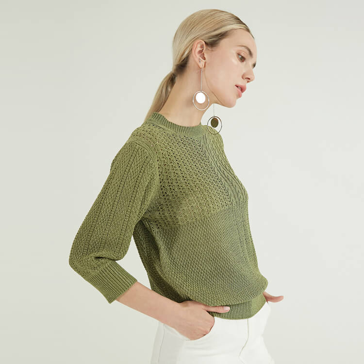  Latest Round Neck Crew Neck Long Sleeve Green Cable Jumper Knitted Pullover Women Sweaters