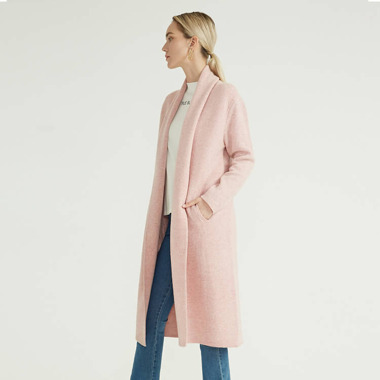 Latest Autumn Winter Merino Wool Knitted Pink Long Women Cashmere Cardigan