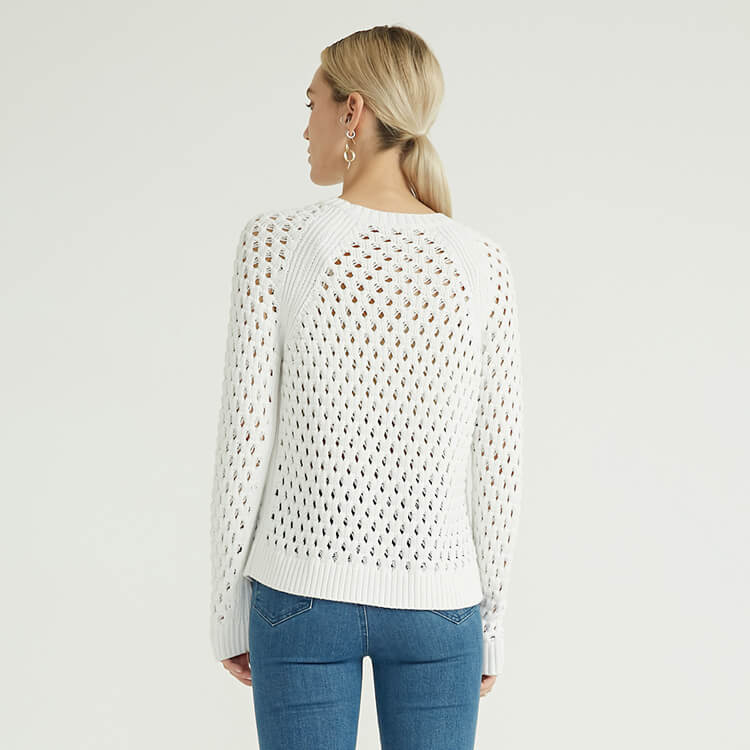 Simple Hollow Solid Color Design Women Knitted Pullover Woman's Sweater