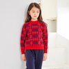 Plaid College Style Round Neck Long Sleeve Red Knitting Girls Pullover