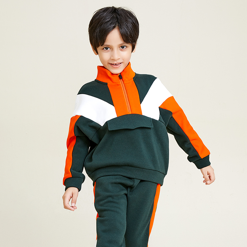 Boys' Multicolor Splicing Pullover with Zipper Placket Sweatshirt