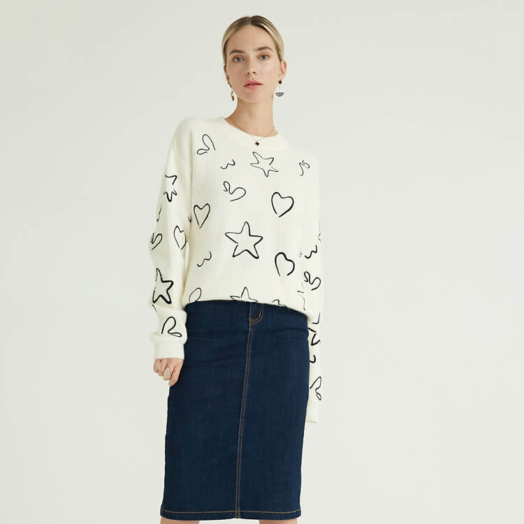 Printed Knit Simple Design Cashmere Custom Knitted Sweater