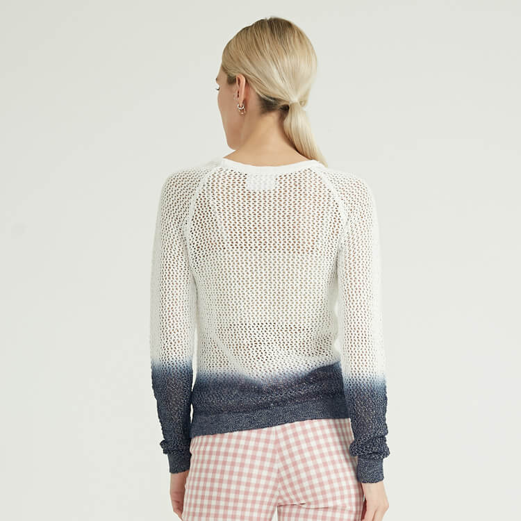 Gradient Design Round Neck Long Sleeve Cropped Women's Sweaters