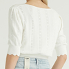 White Hollow Pattern Design Women's V-neck Pullover Sweater For Women