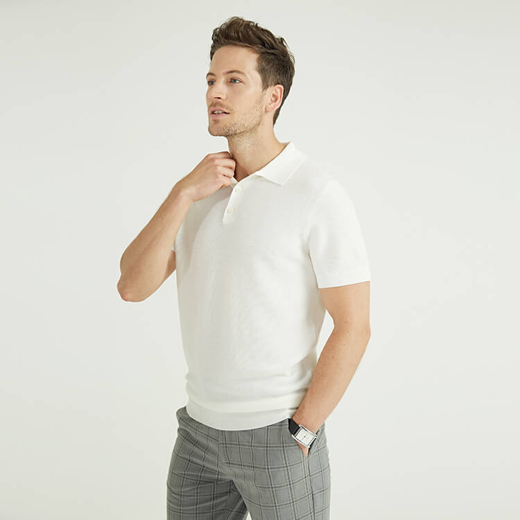 Classic Solid Knit Spring Summer Style Poloshirts For Men Cotton