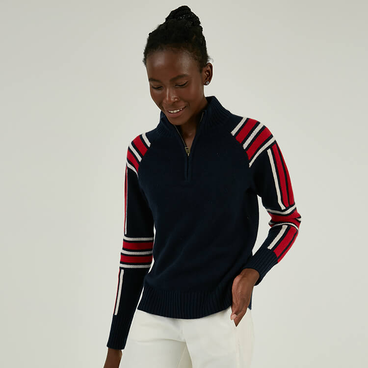 Custom Quarter Zip Wool Cashmere Blend Sleeve Color Block Knitting Sweater