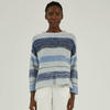 Cashmere Wool Blend Heavy Gauge Reverse Jersey Striped Knit Pullover Sweater