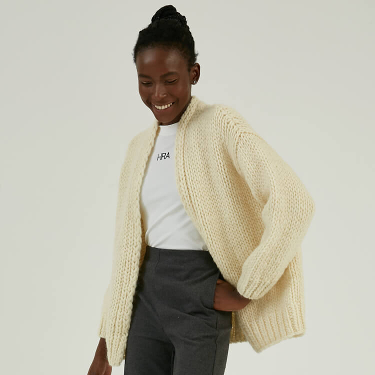 Custom Winter 100% Cotton Heavy Gauge Knit Sweater Cardigan Coat For Women