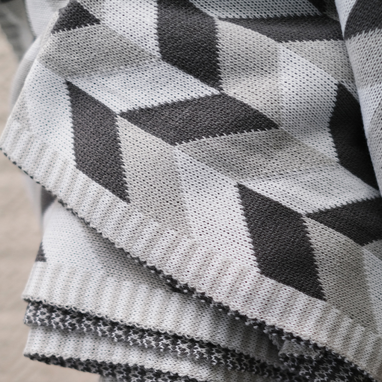 Personalized Modern Geometric Chunky Intarsia Knit Throw Blankets