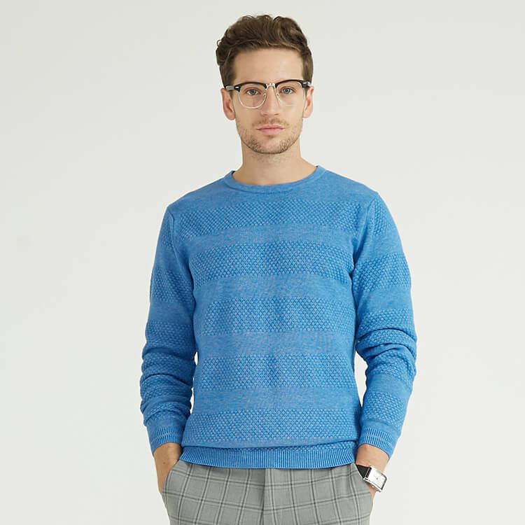 Personalized Men's 100% Cashmere Round Neck Tuck Knit Sweater