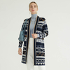Autumn Winter Merino Wool Cashmere Lady's Cardigan Knitted Coat With Striped Design