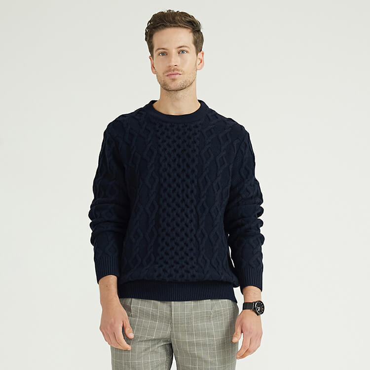 Round Neck Printed Long Sleeves Crew Neck Winter Cotton Knitted Sweaters For Men