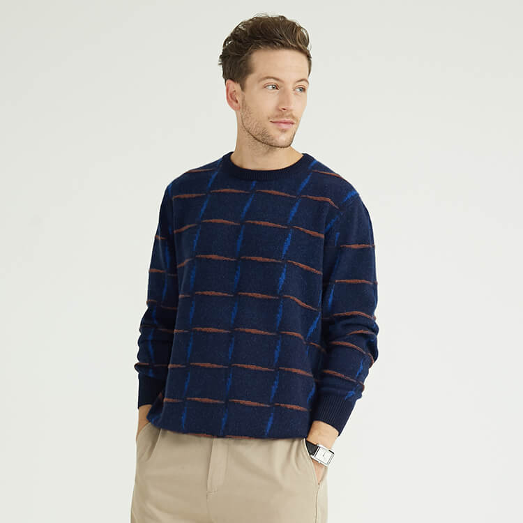 Long Sleeved Jacquard Knit Cashmere Sweaters For Men