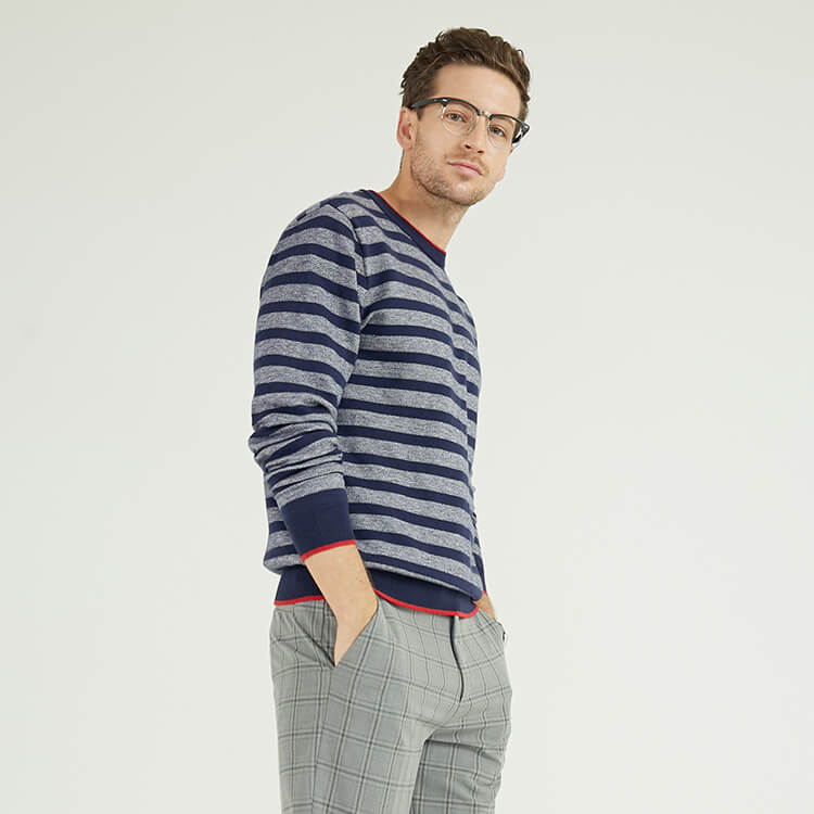 Classic Thin Stripe Design Wool Knit Plus Size Men'S Sweaters