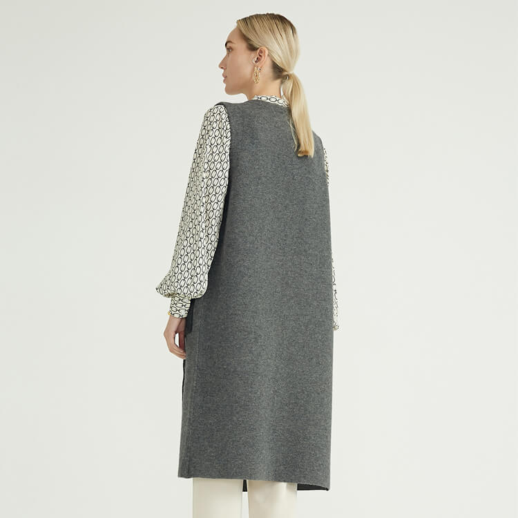 Custom Autumn Winter Pure Cashmere Grey Knitted Long Oversize Wool Cardigans