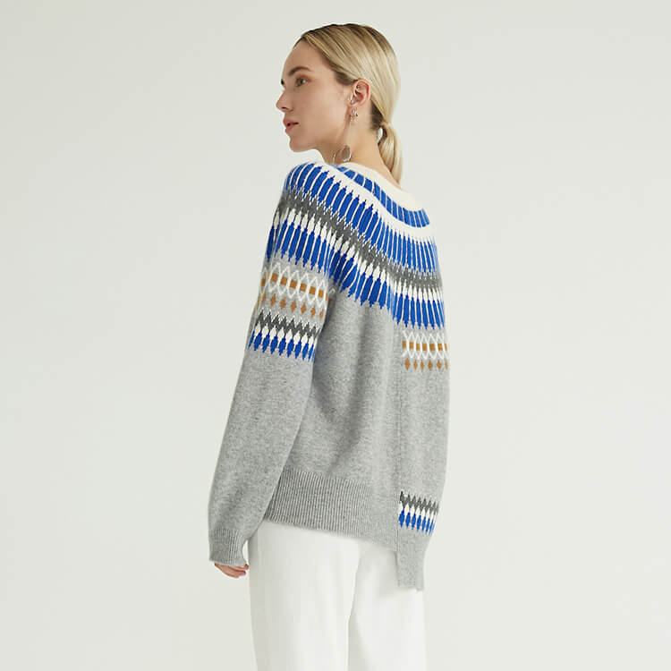 Vintage Embroidered Knitted Color block Knitted Women Sweater Pullover